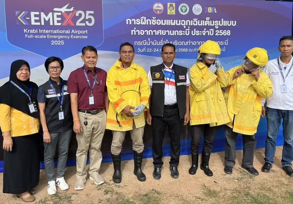 เข้าร่วมพิธีเปิดและอำนวยการการฝึกซ้อมแผนฉุกเฉินสนามบินเต็มรูปแบบ (Full Scale Emergency Exercise) กรณีน้ำมันรั่วในท่าอากาศยานกระบี่ จังหวัดกระบี่